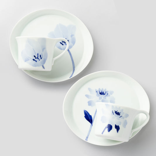 カップ＆ソーサーMペアセット(マツムシ草&チューリップ)