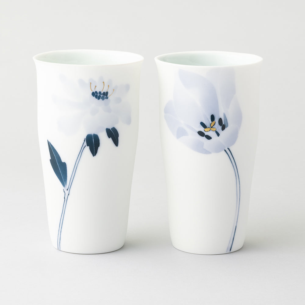 ブルーメ ロンググラスLペアセット（マツムシ草&チューリップ)