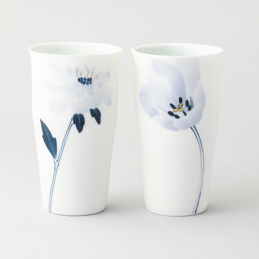 ブルーメ ロンググラスLペアセット（マツムシ草&チューリップ)