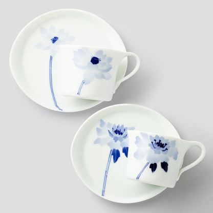カップ＆ソーサーSペアセット(ハス&マツムシ草)