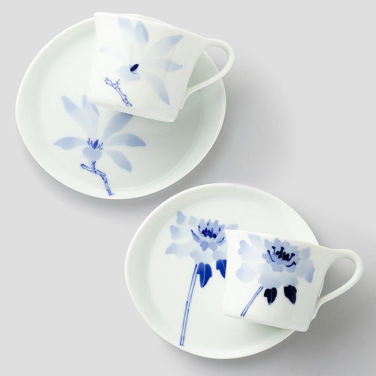 カップ＆ソーサーSペアセット(マツムシ草&こぶし)